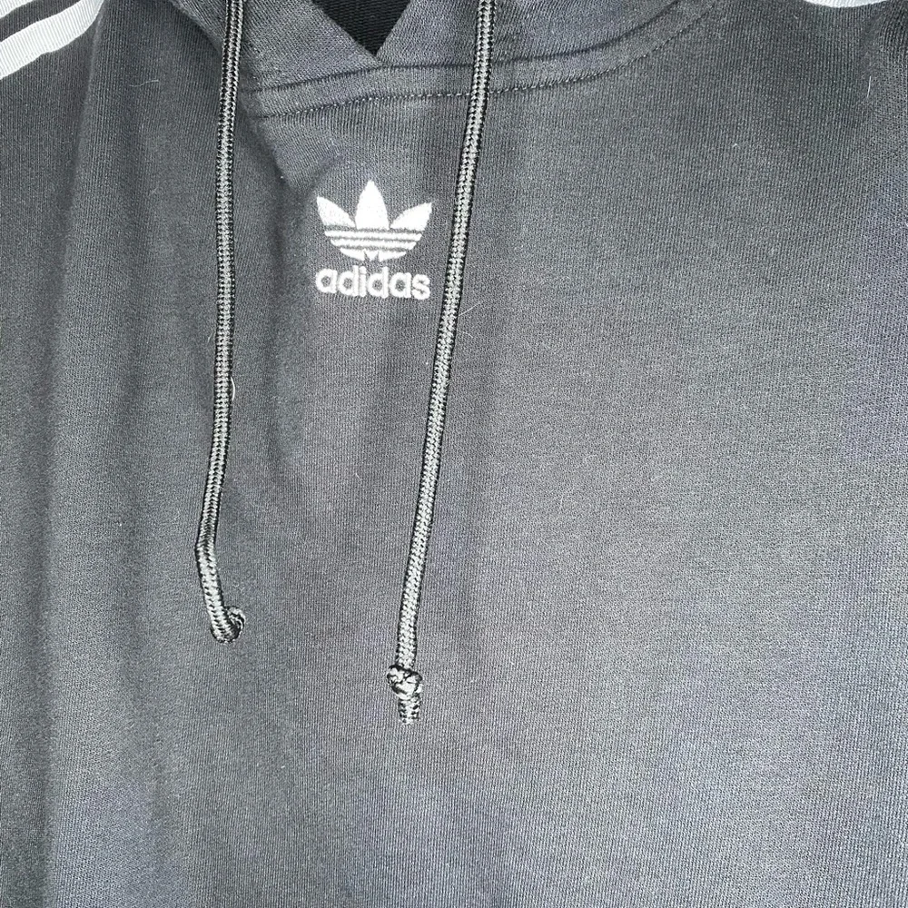 Adidas three stripe long crop women’s hoodie black and white - Picture 2 of 3